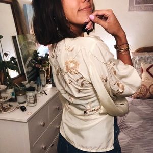 Embroidered cream silk kimono